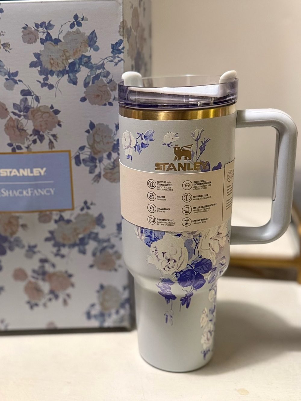 Limited Loveschak fancy Stanley Floral Travel Tumbler in Blue and Cream